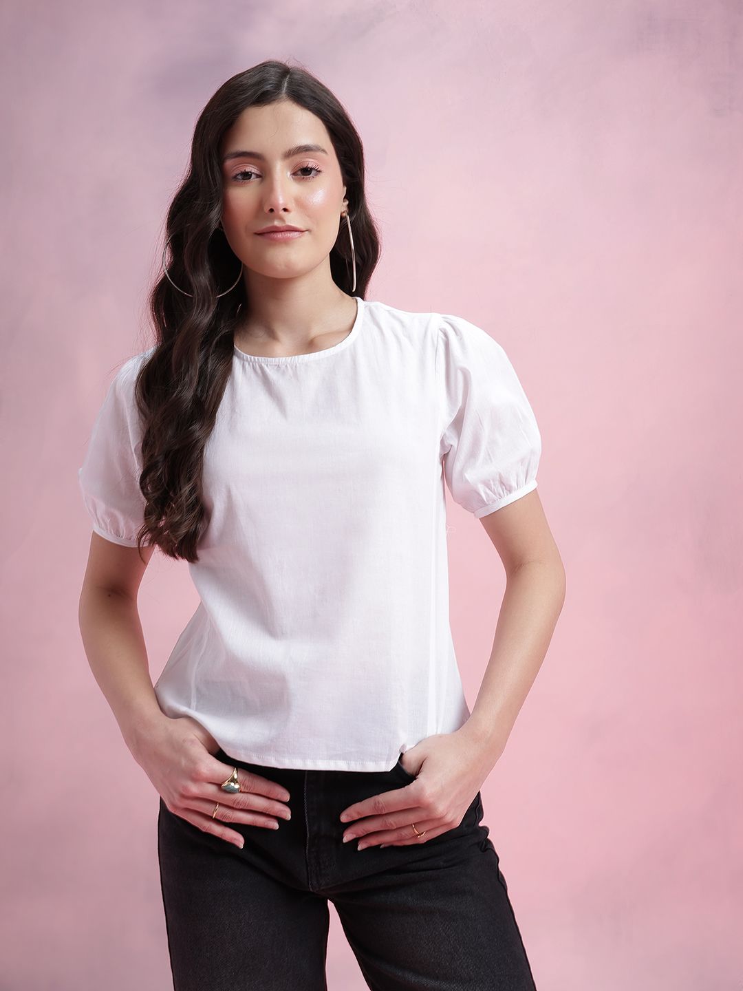 DressBerry Puff Sleeves Pure Cotton Top