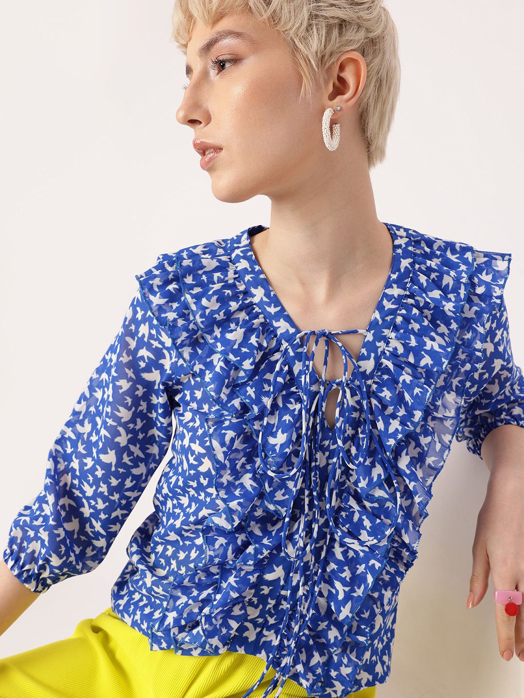 DressBerry Femi Cute Ruffle Delight Printed Perfection Top