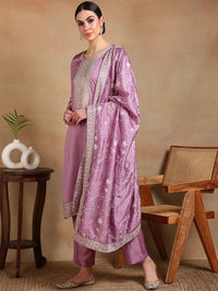 KALINI Floral Embroidered Sequinned Straight Kurta & Trousers With Dupatta