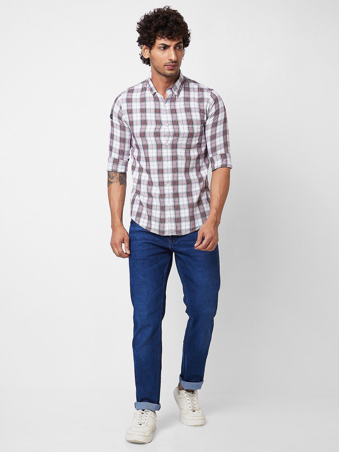SPYKAR Tartan Checks Opaque Checked Cotton Casual Shirt