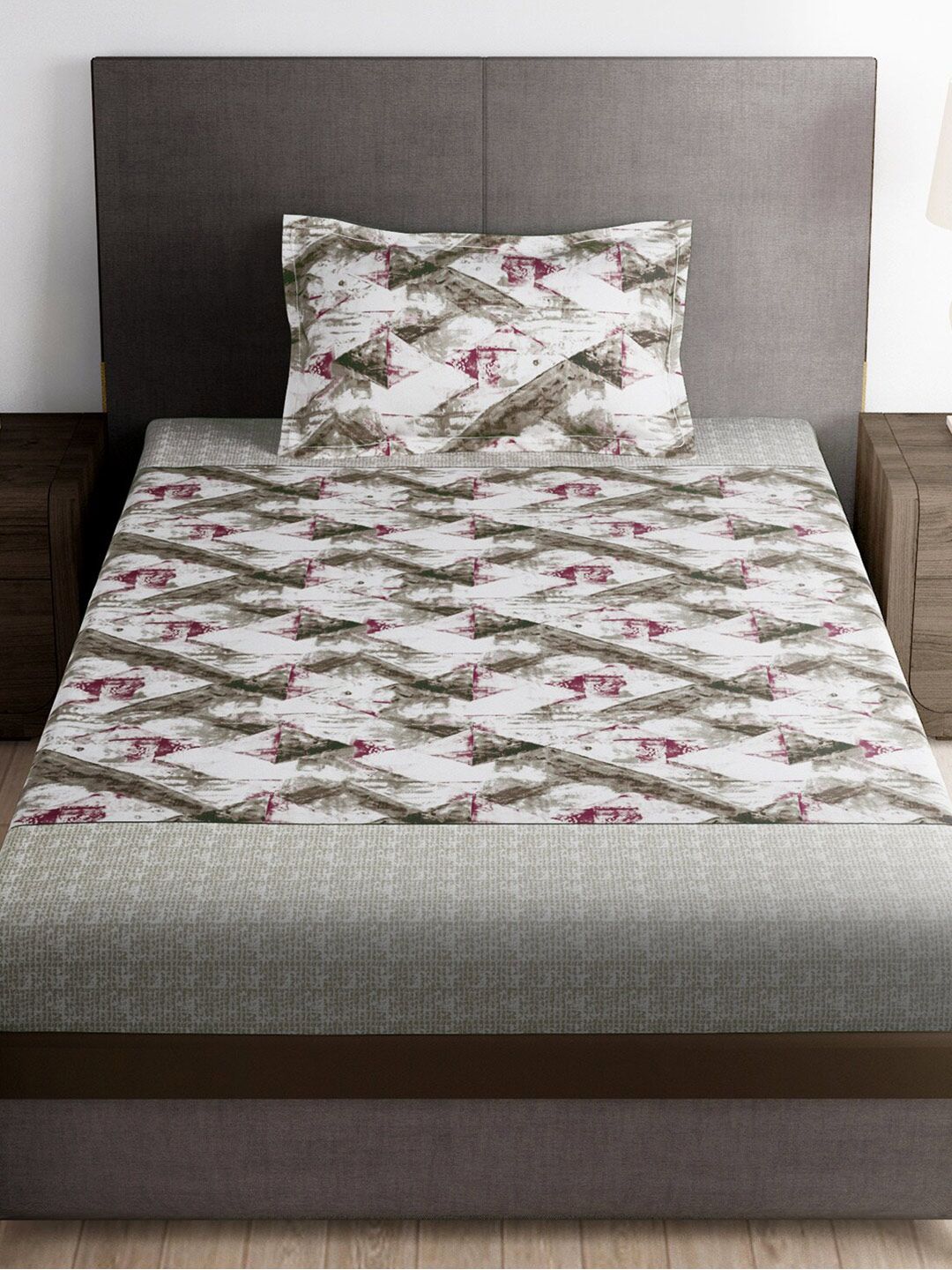 Story@home Brown & Pink Abstract Microfiber 180 TC Single Bedsheet With 1 Pillow Cover