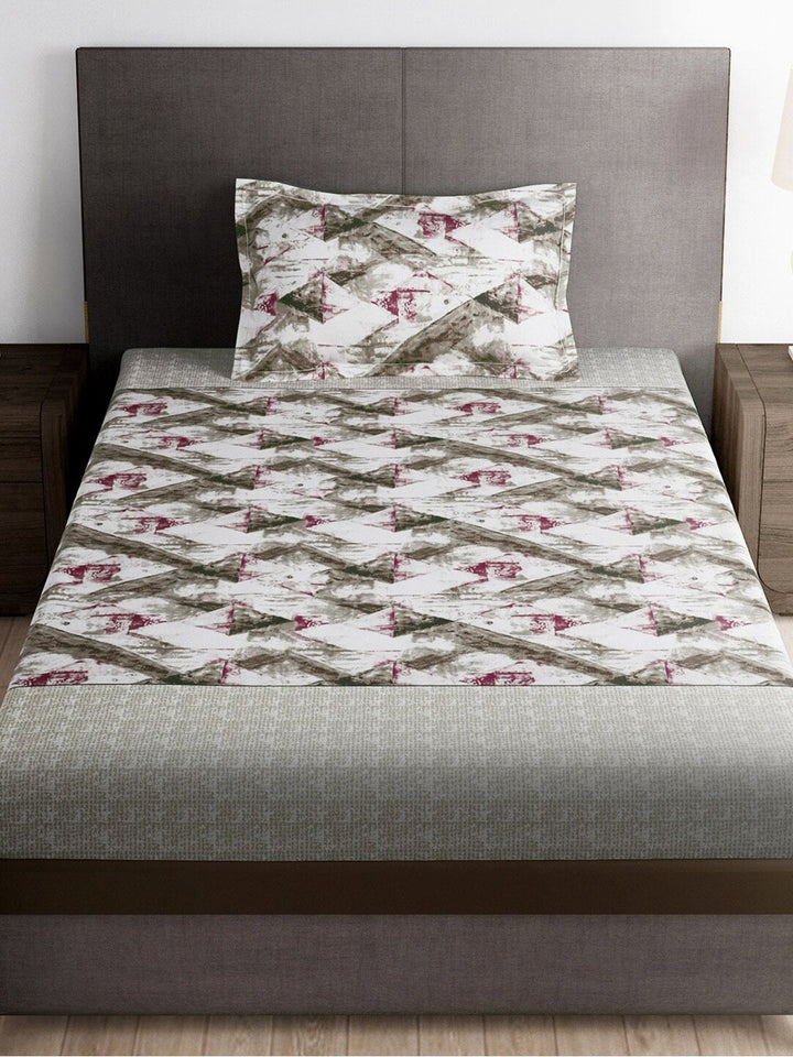 Story@home Brown & Pink Abstract Microfiber 180 TC Single Bedsheet With 1 Pillow Cover