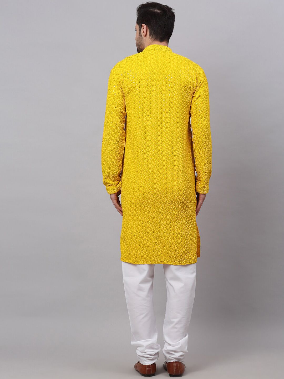 Jompers Men Floral Embroidered Sequinned Pure Cotton Kurta with Churidar