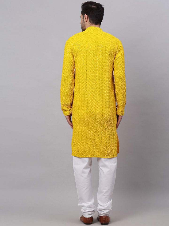 Jompers Men Floral Embroidered Sequinned Pure Cotton Kurta with Churidar