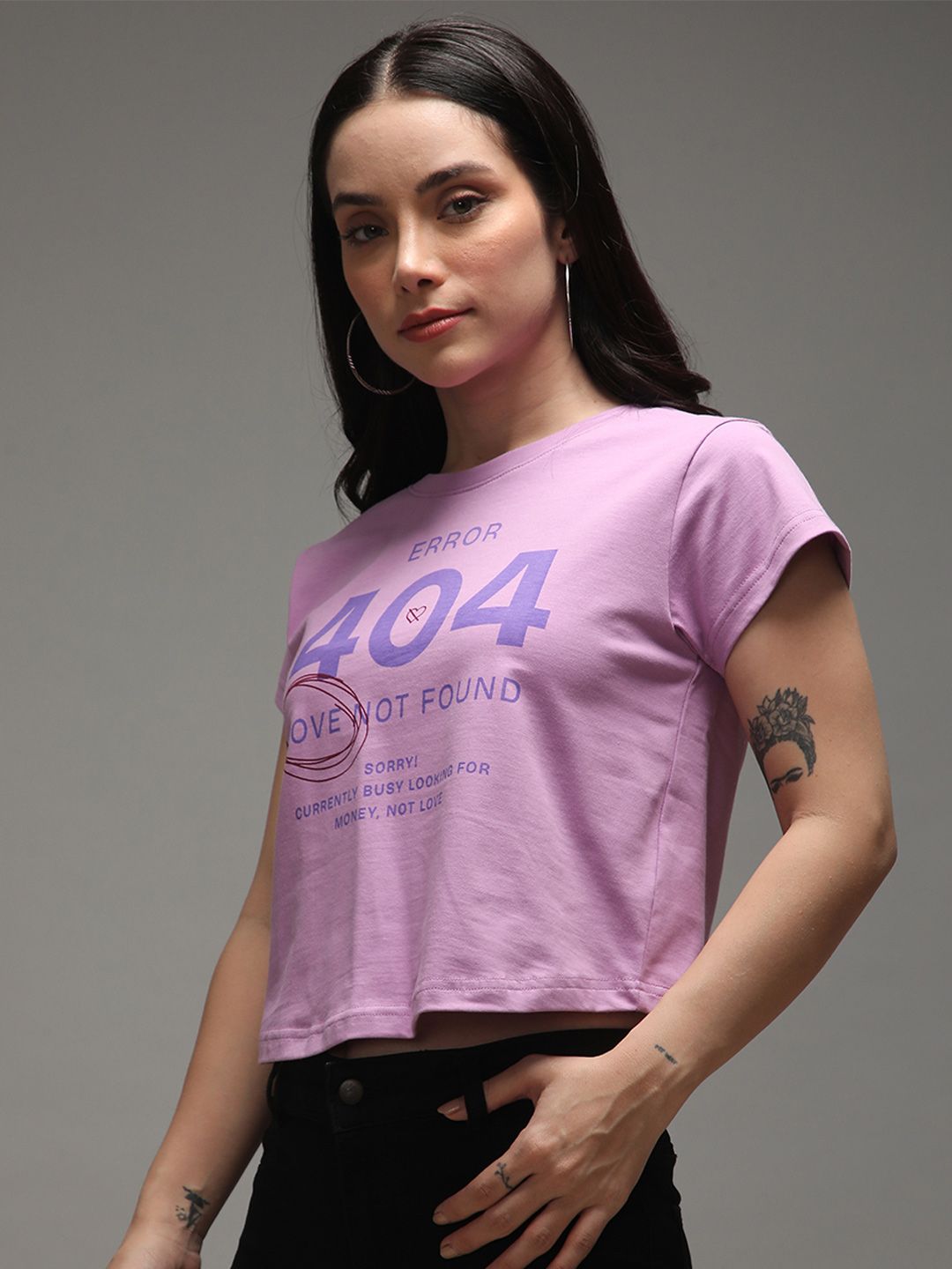 DILLINGER Women Regular Cropped Crew Neck Printed Tshirt