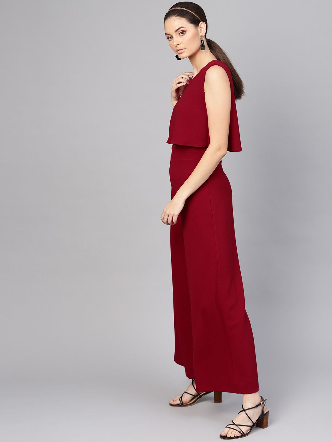 SASSAFRAS Women Maroon Solid Layered Basic Jumpsuit