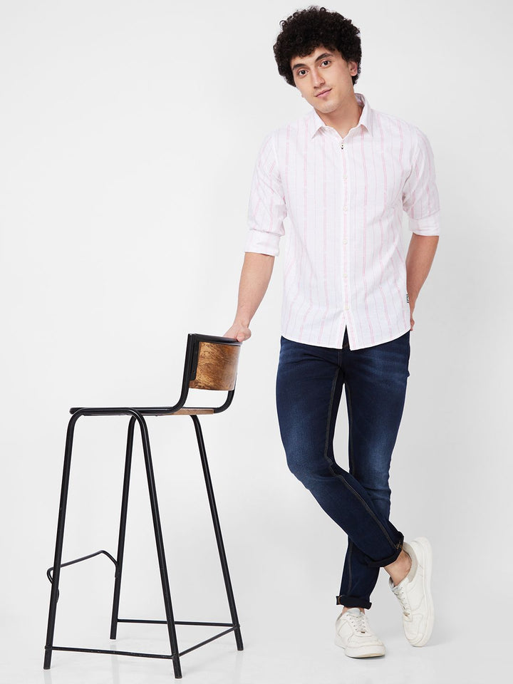SPYKAR Vertical Striped Spread Collar Long Sleeves Cotton Casual Shirt