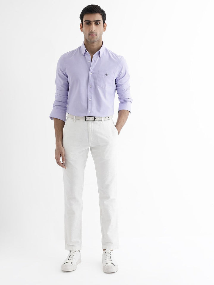RARE RABBIT Men Oxfom Regular Fit Solid Spread Collar Shirt