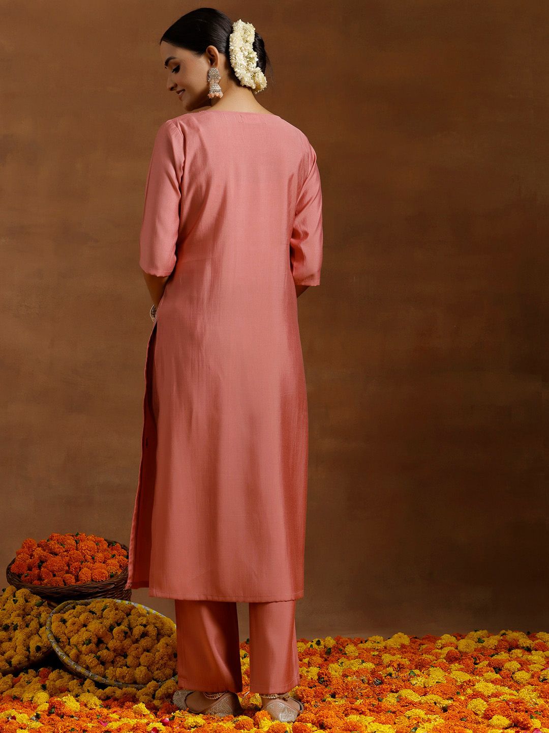 Libas Ethnic Motifs Floral Embroidered Straight Kurta with Trousers