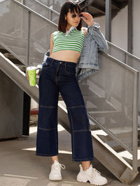 STREET 9 Women Blue Jean Wide Leg Fit High-Rise Pure Cotton Jeans
