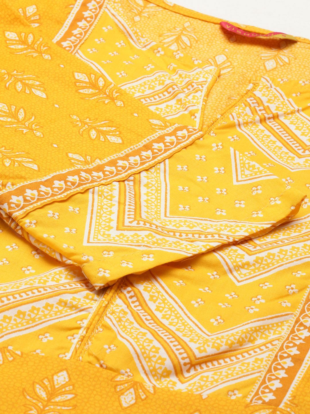 Vishudh Women Yellow & Off-White Printed Kurta with Palazzos