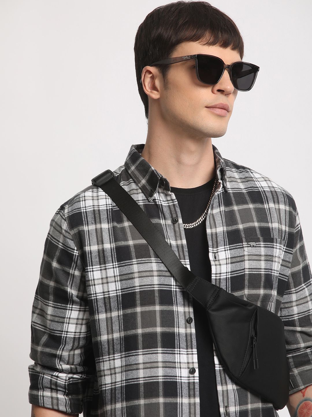 THE BEAR HOUSE Tartan Checked Slim Fit Flannel Pure Cotton Casual Shirt