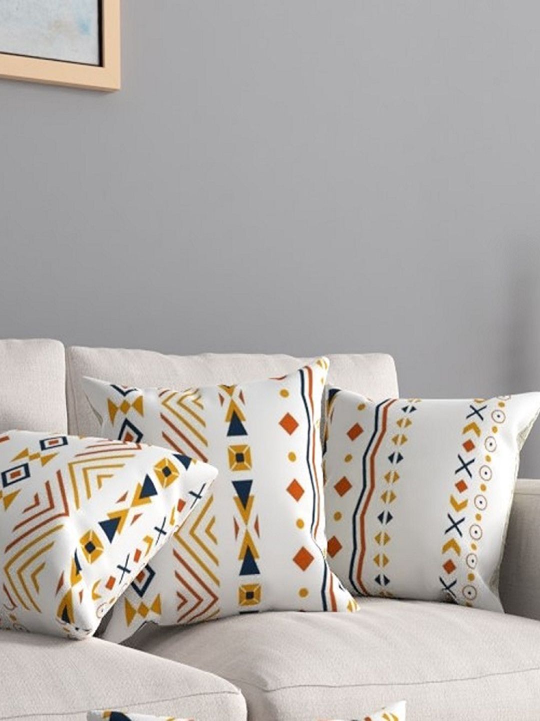 URBAN SPACE Orange & Off White Pack of 3 Printed Square Cushion Covers