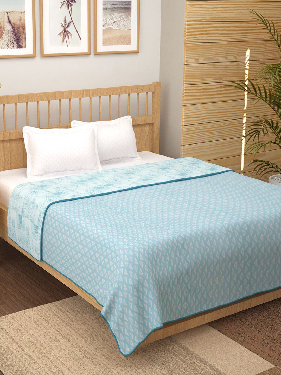 Story@home White & Blue Printed AC Room 150 GSM Reversible Cotton Double Bed Dohar