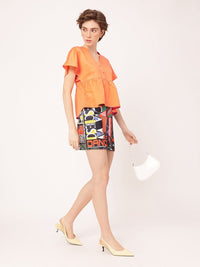 DressBerry Cute Chic Gathers Flutter Sleeve Back Tie-Up A-Line Top