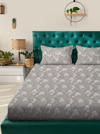 KLOTTHE Grey Floral Printed Dilengkapi 400 TC Kapas Cadar King & 2 Sarung Bantal