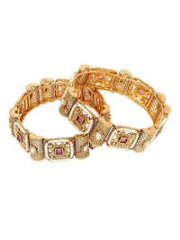 KARATCART Set Of 2 Gold-Plated Kundan Studded Bangles