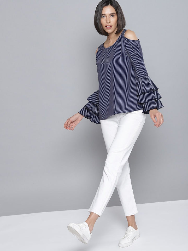 Tokyo Talkies Women Navy Blue & White Striped Top