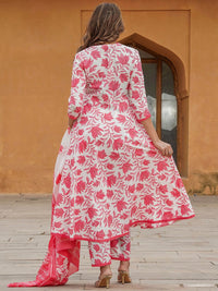 KALINI Floral Printed V-Neck Regular Kurta With Trousers & Dupatta