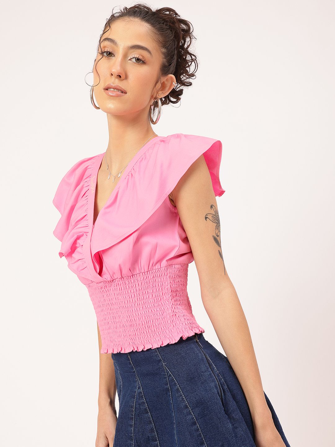 DressBerry Bubblegum Beauty Smocked Cinched Waist Top