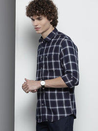 The Indian Garage Co Men Navy Blue Checked Casual Shirt