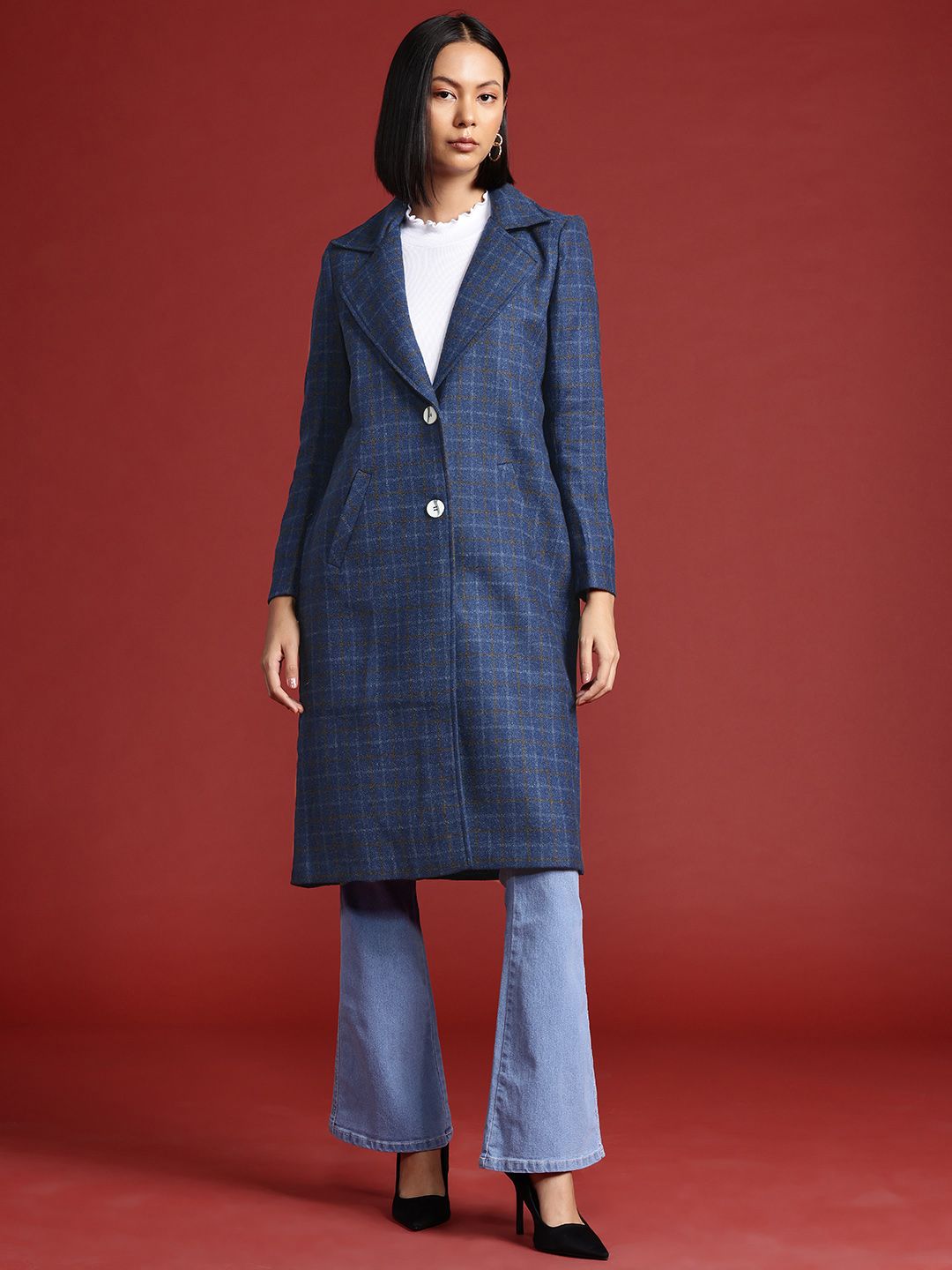 all about you Checked Single-Breasted Longline Coat