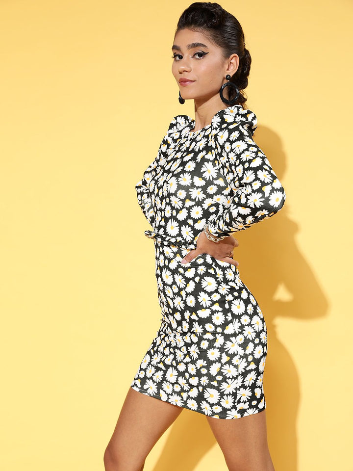 Athena Women Floral Printed Bodycon Mini Dress