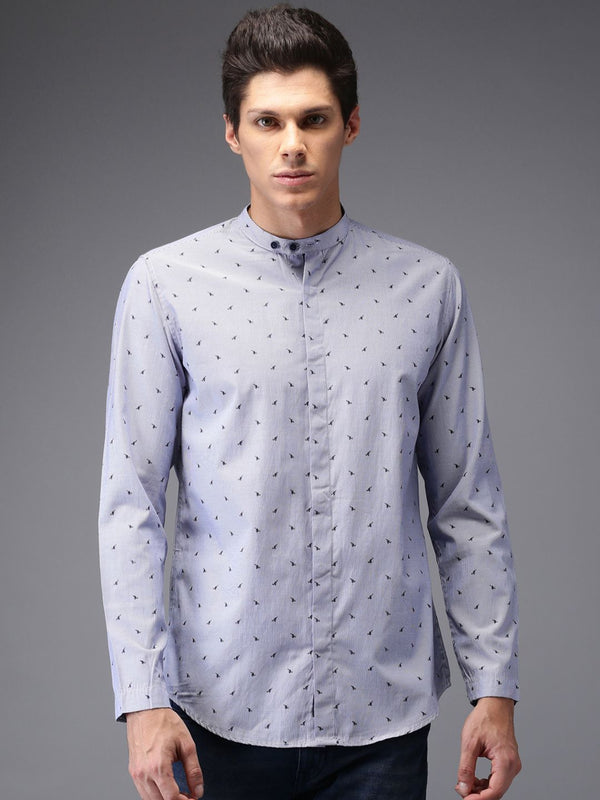 Bene Kleed Men Blue Smart Slim Fit Reka Bentuk Self -Casual Shirt