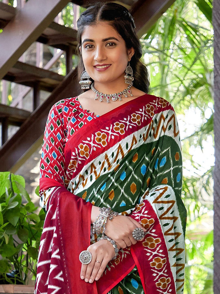 Saree mall Ethnic Motifs Poly Cotton Ikat Sarees