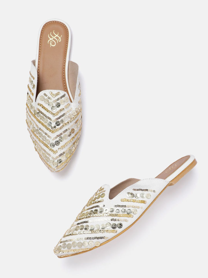 House of Pataudi Women Sequin Embellished Ethnic Mules