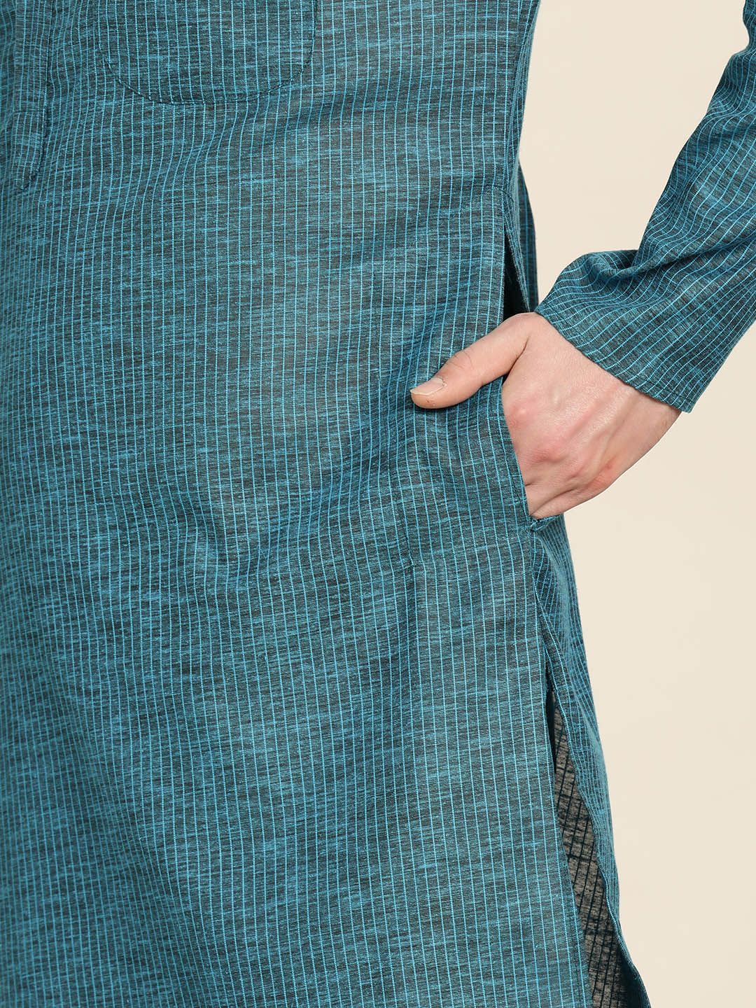 SOJANYA Kurta Lurus Berjalur Biru Lelaki