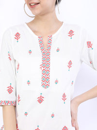 Vishudh Women Off White Floral Embroidered Kurta