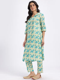 Anouk Floral Printed Pure Cotton Straight Kurta with Trousers & Dupatta