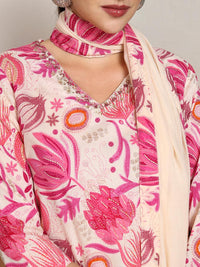 Vishudh Floral Printed Pure Cotton Straight Kurta & Trousers With Dupatta