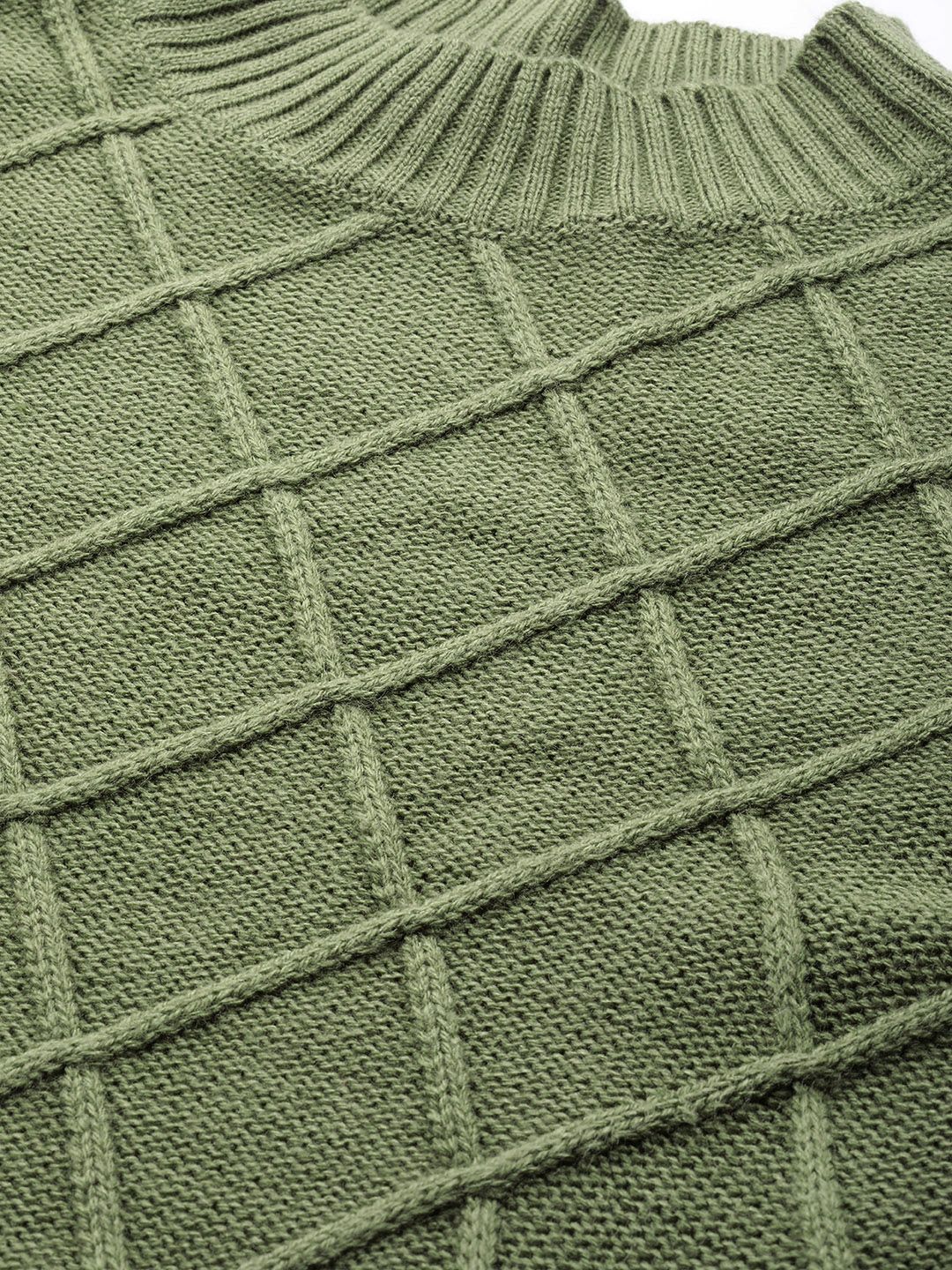 DressBerry Women Olive Green Geometric Design Pullover