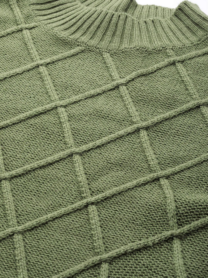 DressBerry Women Olive Green Geometric Design Pullover