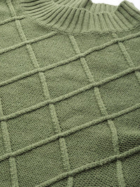 DressBerry Women Olive Green Geometric Design Pullover