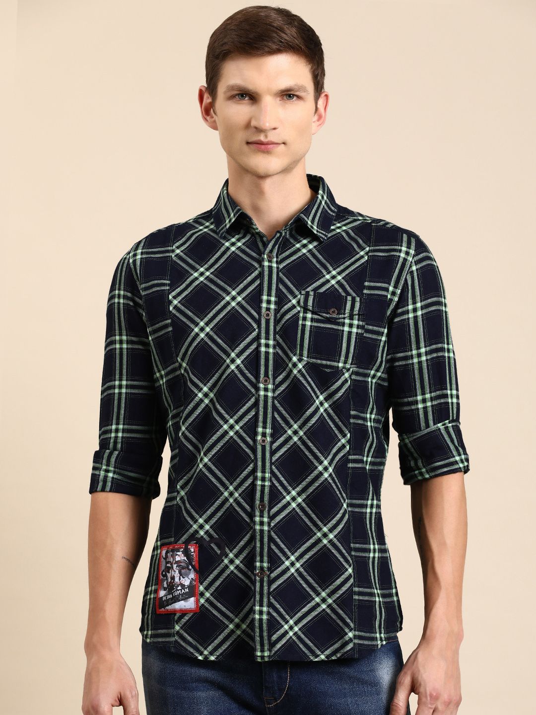 Being Human Men Pure Cotton Slim Fit Opaque Printed Casual Shirt
