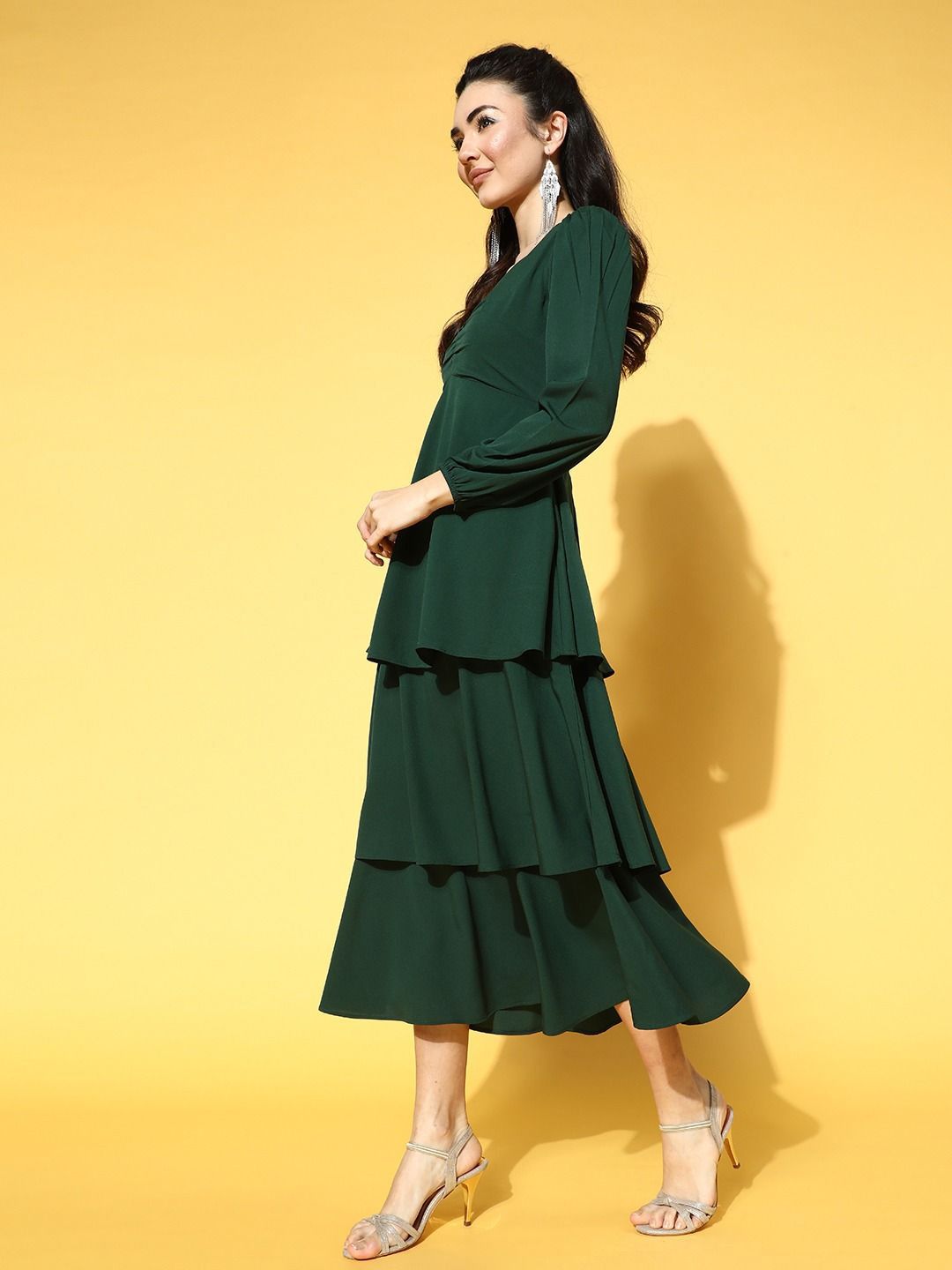 Berrylush Puff Sleeve Layered A-Line Maxi Dress
