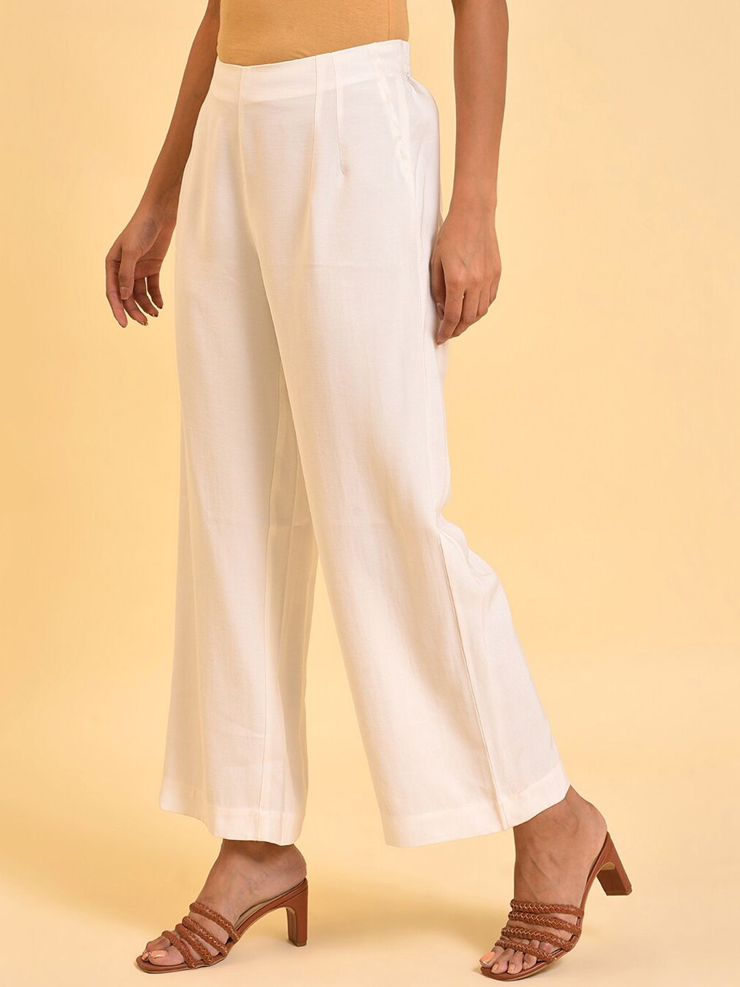 W Women White Mid-Rise Parallel Trousers