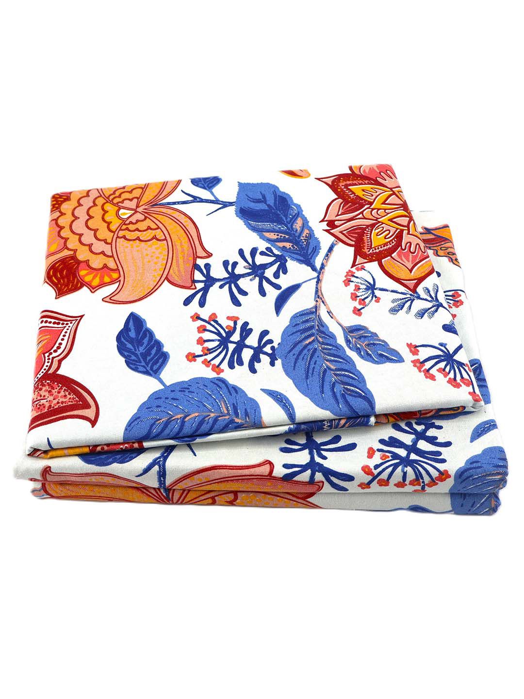 BOMBAY DYEING Cardinal Blue & White Floral 120 TC Cotton Queen Bedsheet-2.24 m X 2.54 m