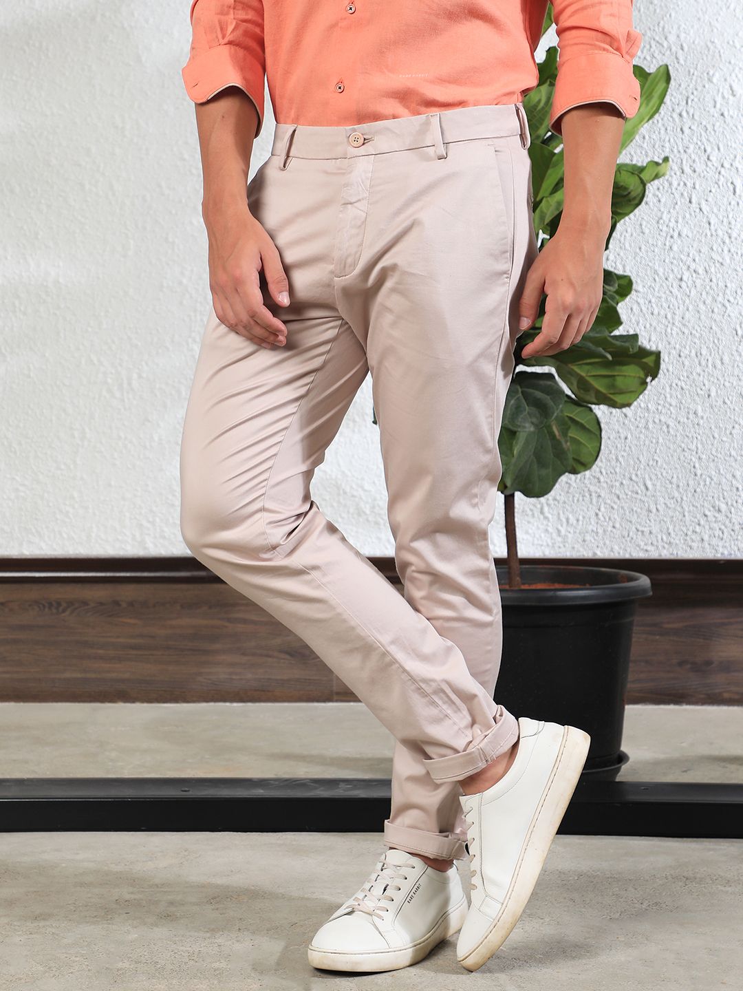 RARE RABBIT Men Shines Slim Fit Mid-Rise Cotton Formal Trouser