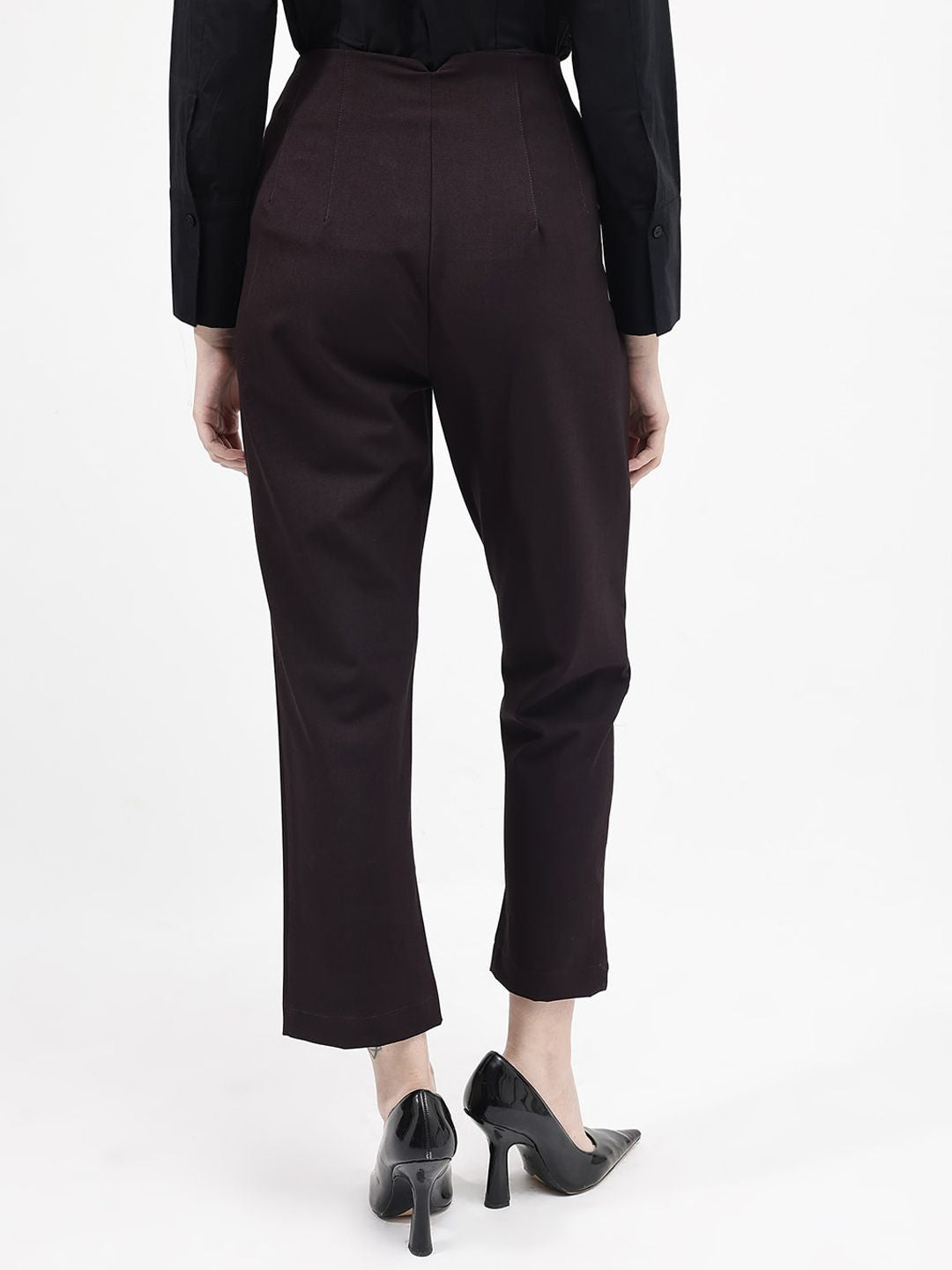 RAREISM Women Tapered Fit Cotton High-Rise Trousers