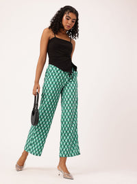 DressBerry Women Emerald Geometric Relaxed Wide Leg Trousers