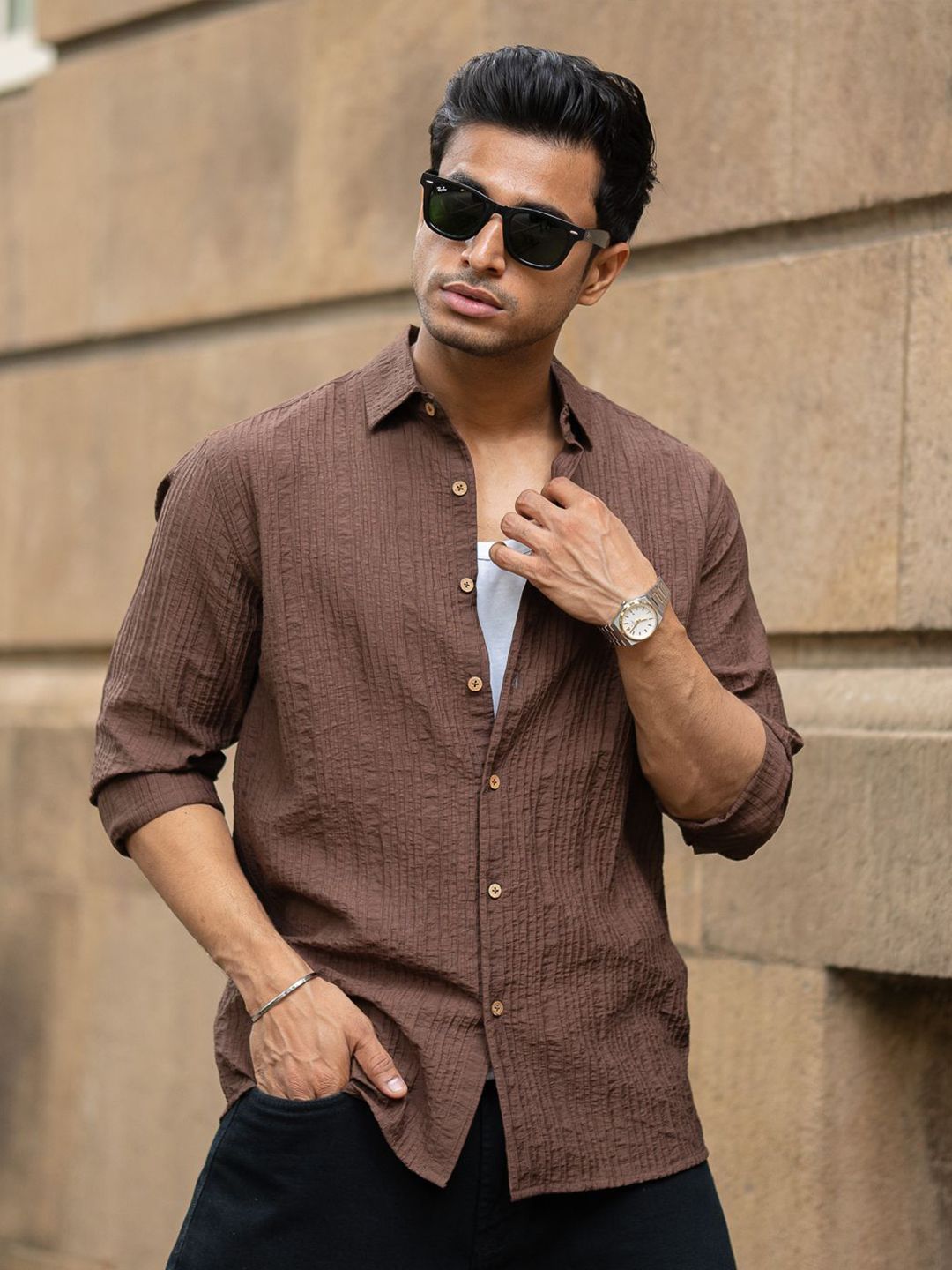 Powerlook Men Tartan Checks Checked Spread Collar Casual Shirt