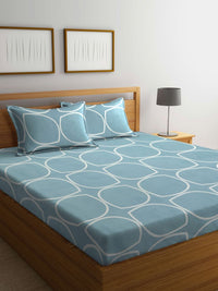Myntra Elegant Homes Biru & Merah Jambu Bercetak Set Cadar King 300 TC 2.50 m x 2.20m