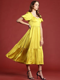 all about you Puff Sleeve A-Line Tiered Midi Dress
