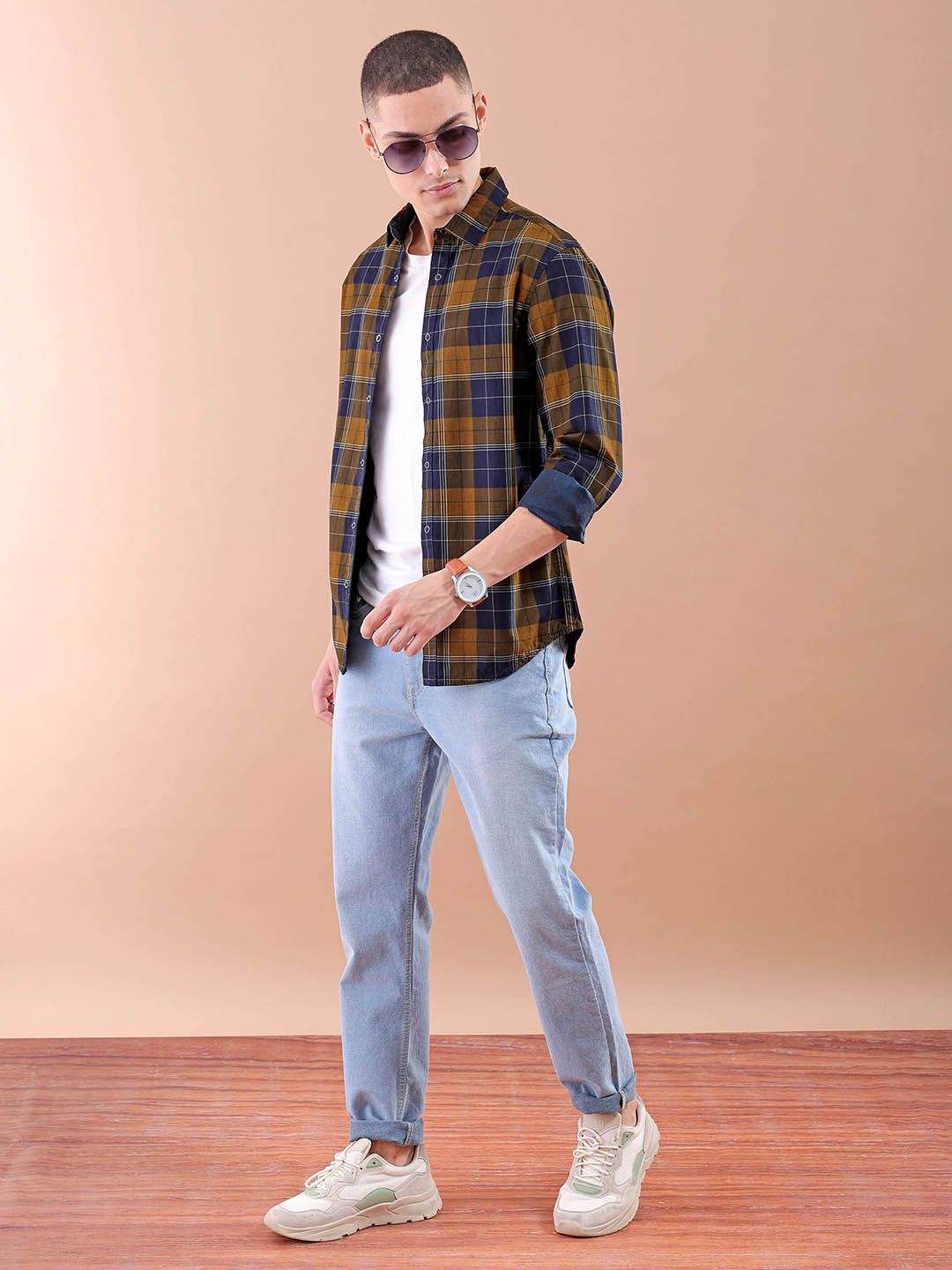The Indian Garage Co Men Mustard Comfort Checked Cotton Reversible Casual Shirt