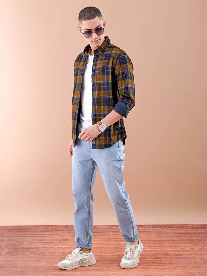 The Indian Garage Co Men Mustard Comfort Checked Cotton Reversible Casual Shirt