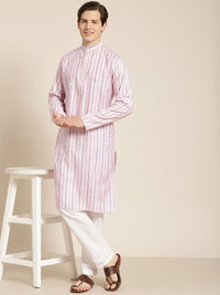 SOJANYA Men Pink & Blue Pure Cotton Striped Kurta
